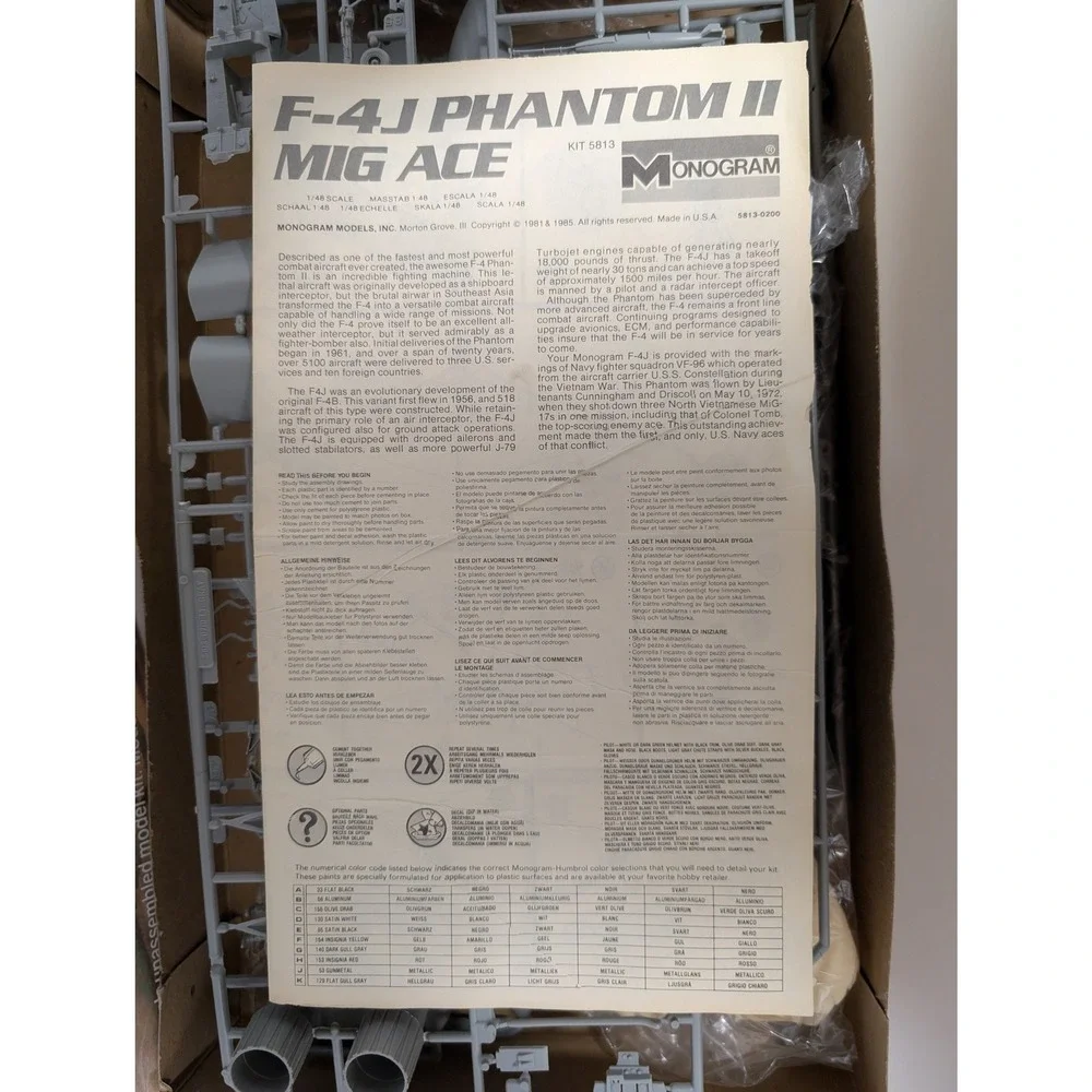 Monogram F-4J Phantom II MiG Ace 1/48 Scale Model Kit 5813 USS Constellation VTG